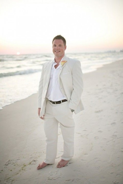 Men Beach Wedding Attire
 2016 Summer Beach Wedding Linen Men Suits Slim Fit Best