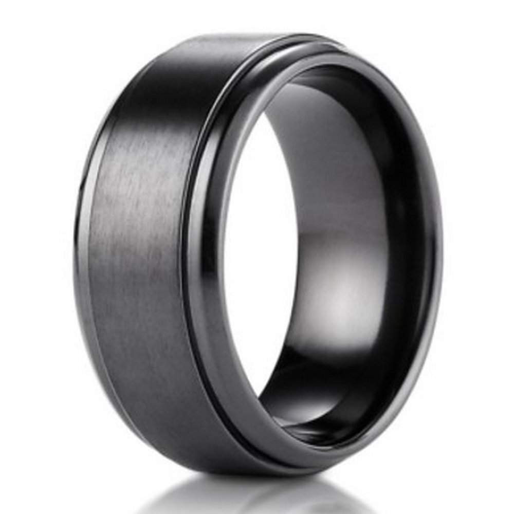 Mens Black Titanium Wedding Rings
 9mm Black Titanium Benchmark Men s Wedding Ring With Stair