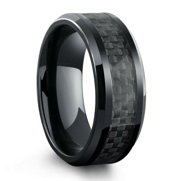 Mens Black Titanium Wedding Rings
 All Black Titanium Ring Mens Wedding Band With Carbon