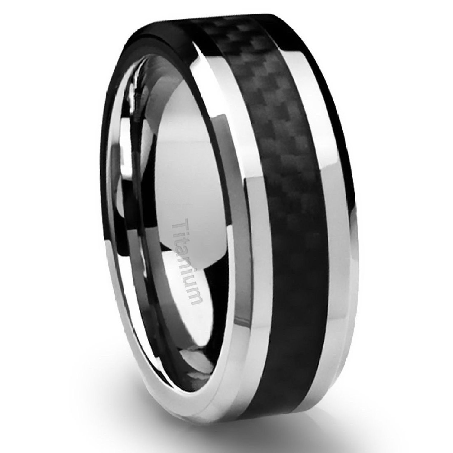 Mens Black Titanium Wedding Rings
 Men s Titanium Ring Wedding Band Black Carbon Fiber 8mm