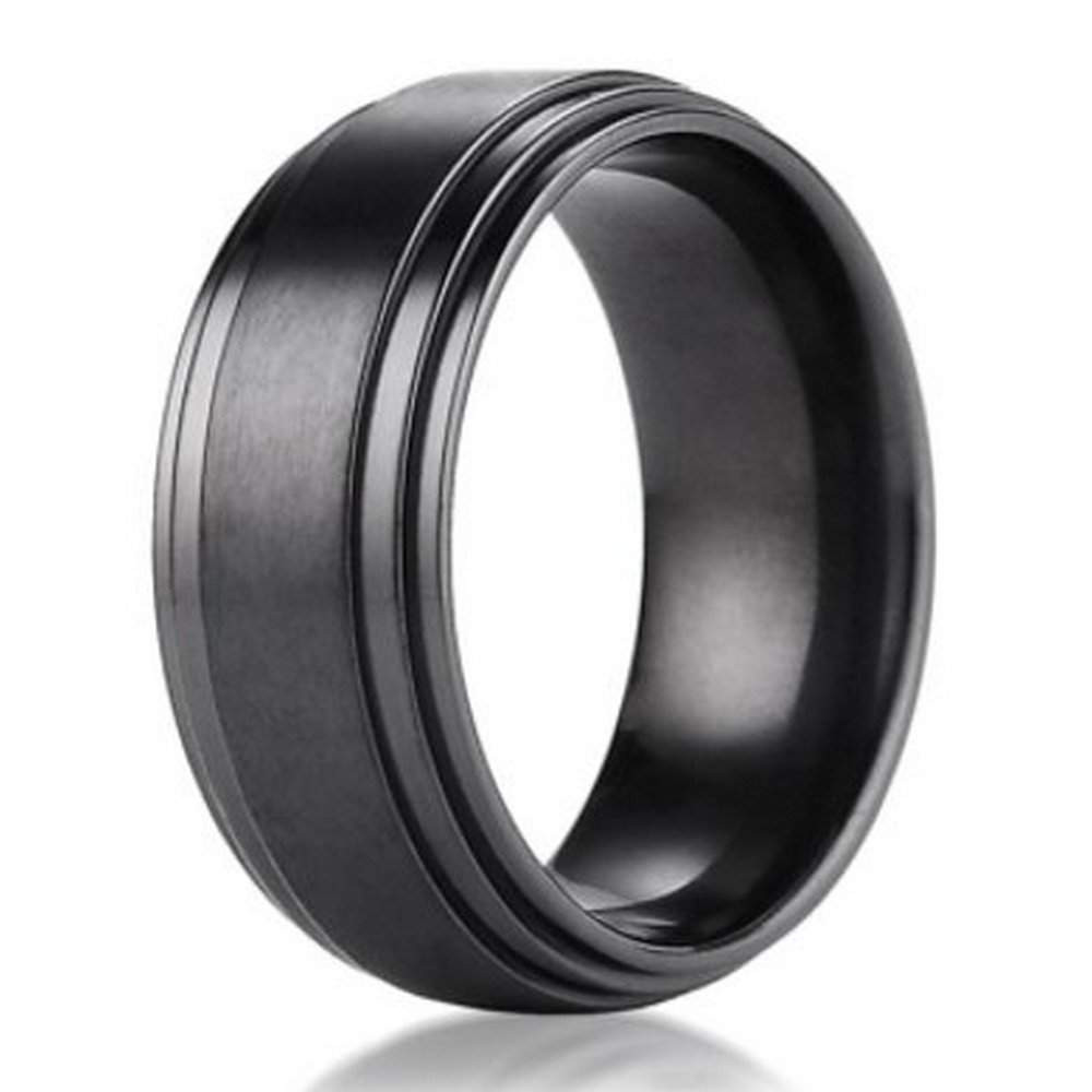 Mens Black Titanium Wedding Rings
 8mm Benchmark Black Titanium Men s Wedding Ring with Step