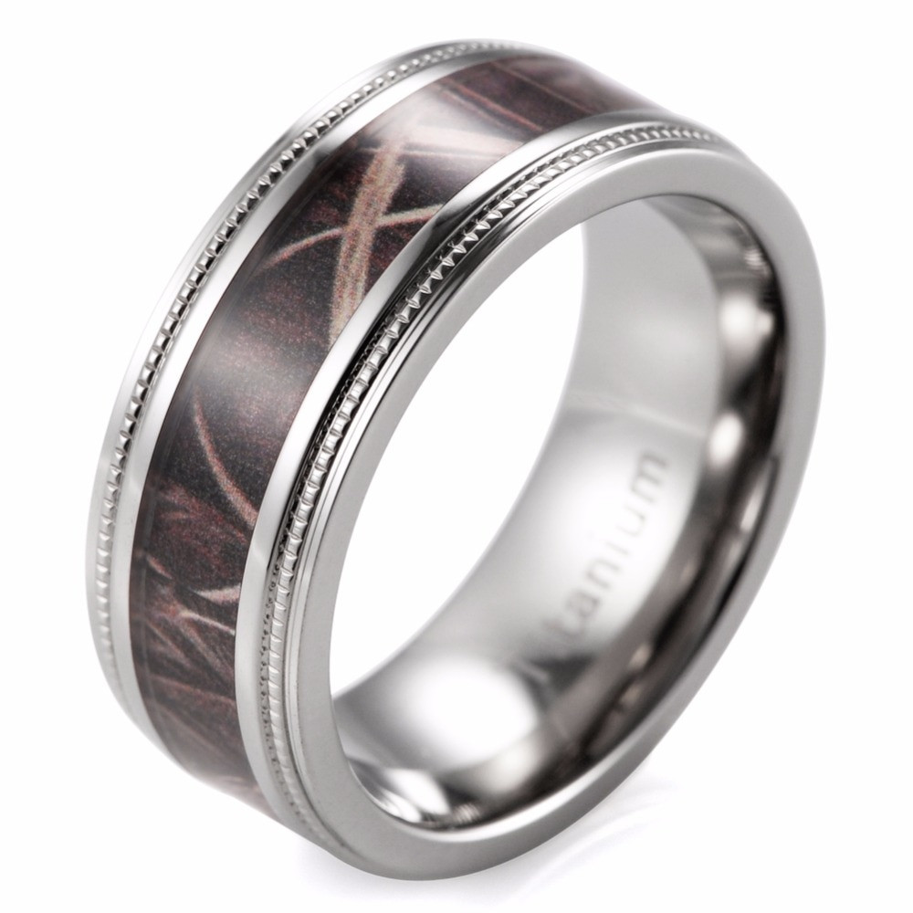 Mens Camo Wedding Rings
 8mm Men s Camo Wedding Ring Titanium Milgrain Edges Camo