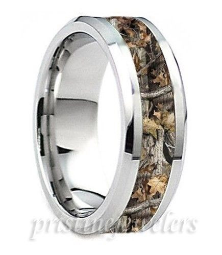 Mens Camo Wedding Rings
 Titanium Mens Camouflage Ring Silver Mossy Oak Hunter