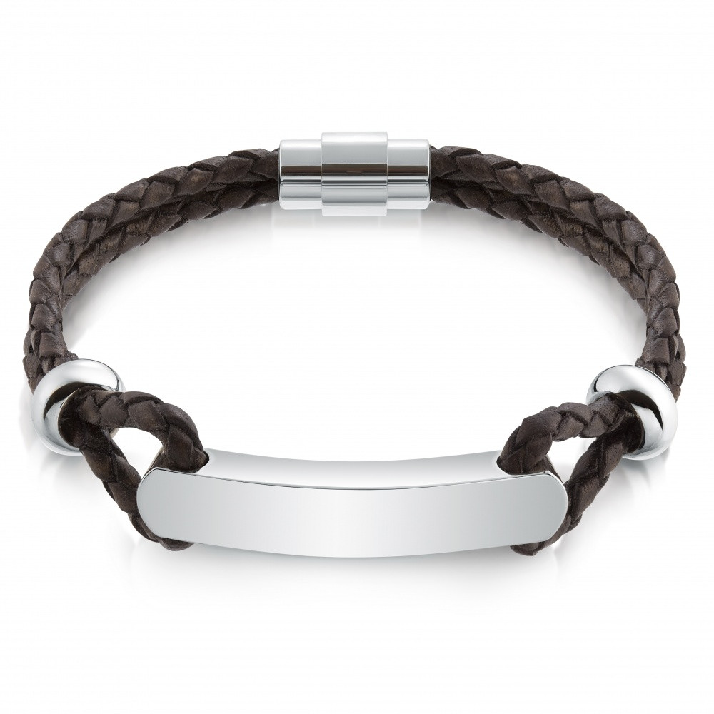 Mens Id Bracelet
 Men s Brown Leather ID Bracelet Personalised Stainless Steel