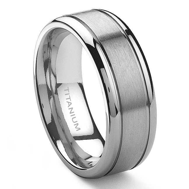 Mens Wedding Bands Titanium
 TENSUS Titanium 8mm Grooved Wedding Ring
