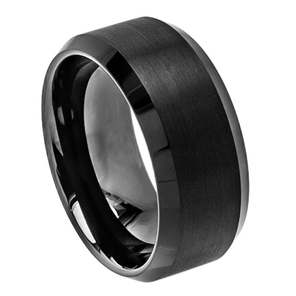 Mens Wedding Bands Tungsten Carbide
 10mm Men s or La s Tungsten Carbide Black Brushed