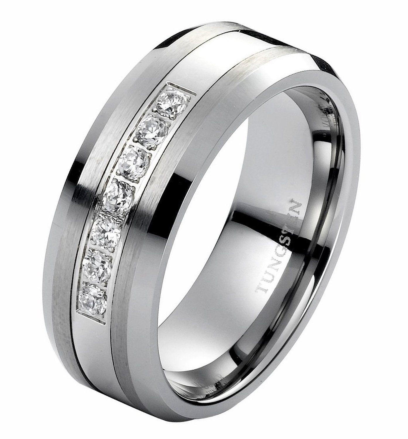 Mens Wedding Bands Tungsten Carbide
 8mm Tungsten Carbide Ring with Brilliant Diamonds Mens