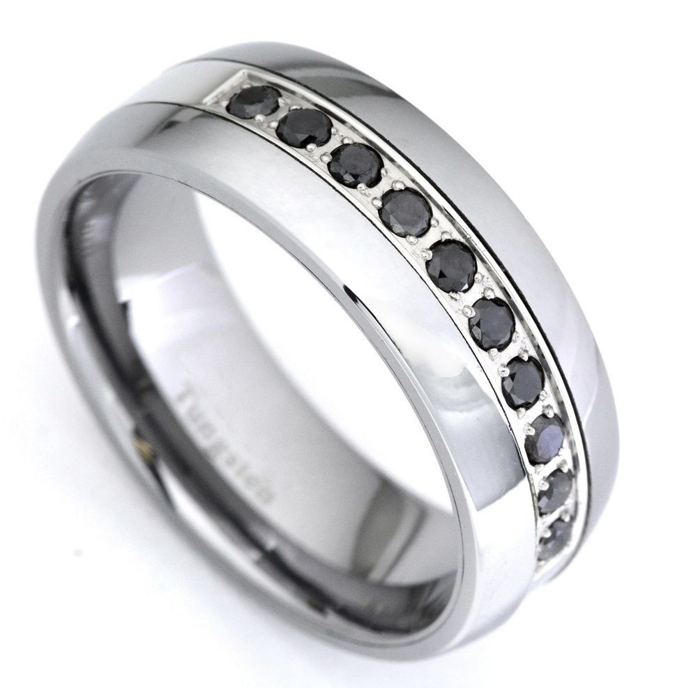 Mens Wedding Bands Tungsten Carbide
 Black Diamond Tungsten Carbide Wedding Band Ring 0 35