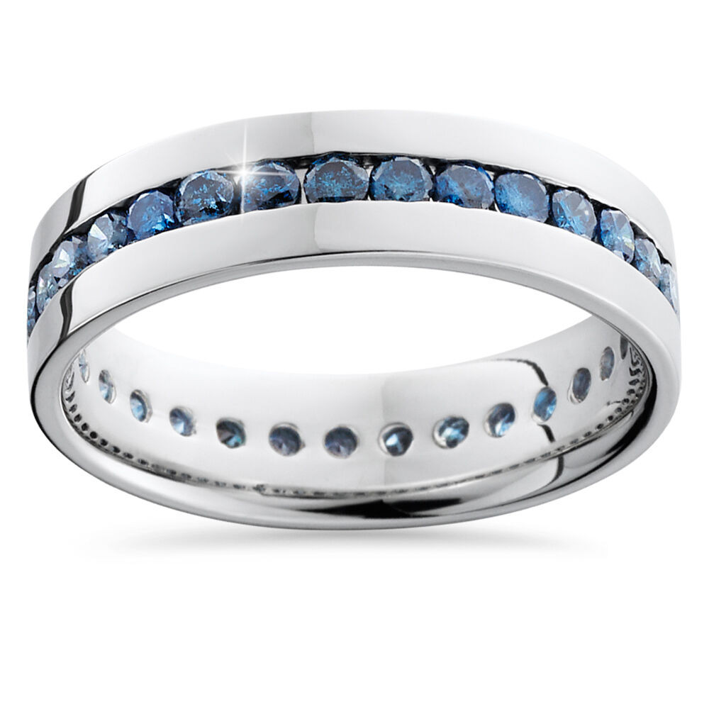 Mens Wedding Bands With Diamonds
 1 25CT Blue Diamond Channel Set Eternity Mens Wedding Ring