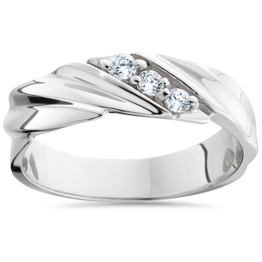Mens Wedding Bands With Diamonds
 Mens Diamond Wedding Ring 3 Stone 14K White Gold High