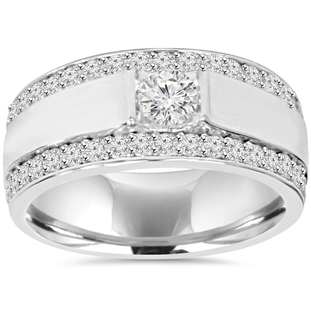 Mens Wedding Bands With Diamonds
 1 85Ct Men s Diamond Wedding Ring 10K White Gold 9 5mm