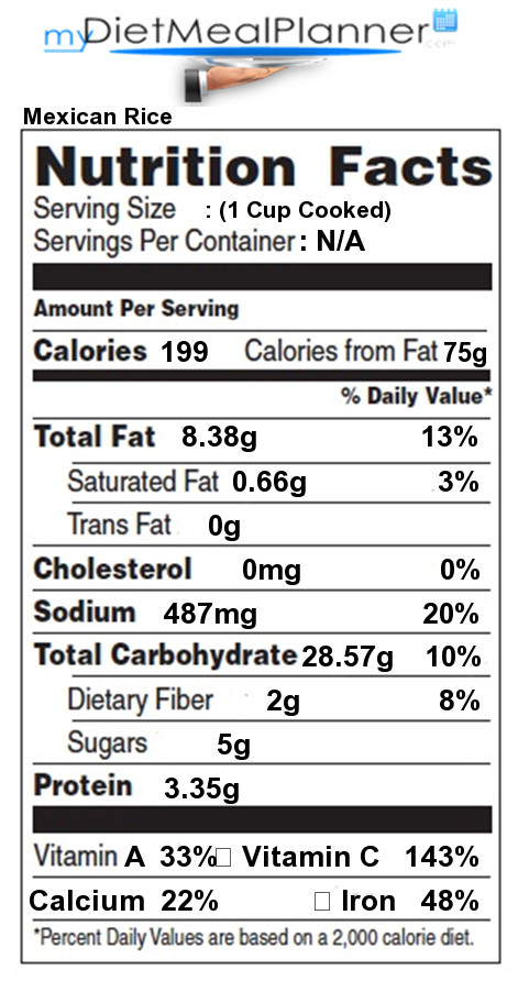 Mexican Rice Calories
 Nutrition facts Label Pasta Rice & Noodles 9