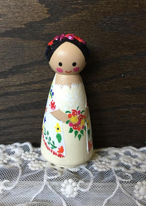 Mexican Wedding Cake Toppers
 Bride peg doll Mexican wedding cake topper Hand Painted