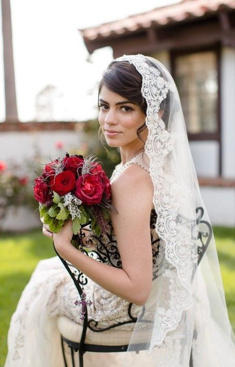 Mexican Wedding Veils
 Beaded lace veil in fingertip length Spanish wedding veil
