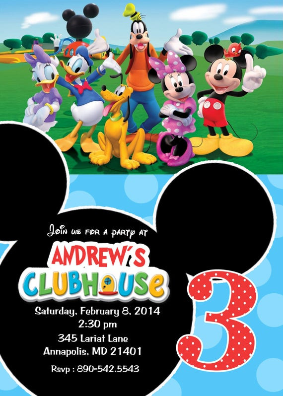 Mickey Mouse Clubhouse Birthday Party Invitations
 Items similar to Mickey Mouse Clubhouse Birthday Party