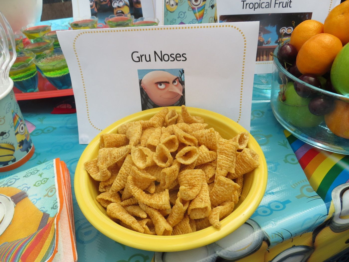 Minion Food Party Ideas
 "Gru Noses" using bugal chips Food Idea for Despicable Me