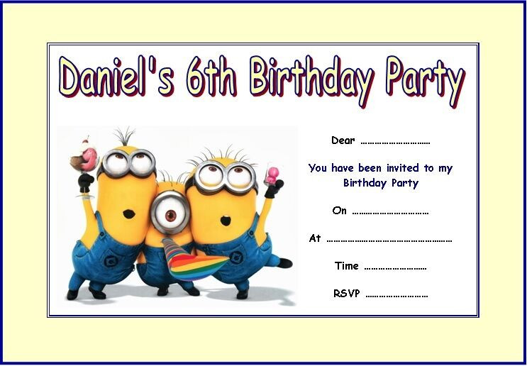 Minions Birthday Invitation
 PERSONALISED DESPICABLE ME MINIONS 2 PARTY INVITATIONS x