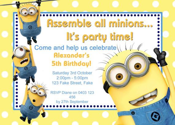 Minions Birthday Invitation
 Customised Minion Birthday Invitation Printable by