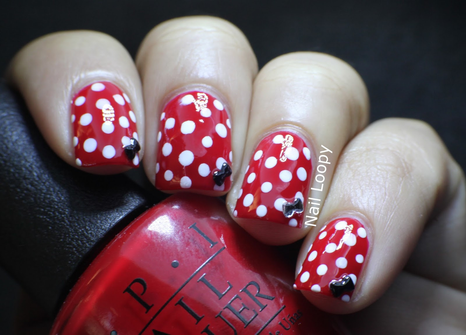 Minnie Mouse Nail Designs
 nail loopy MINNIE MOUSE NAILS WITH BOW STUDS