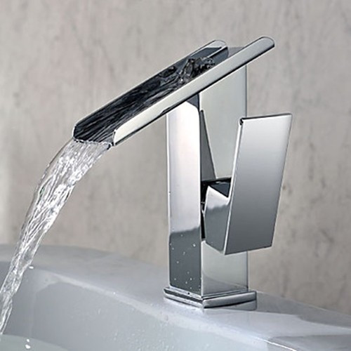 Modern Bathroom Sink Faucets
 Single Handle Contemporary Solid Brass Waterfall Bathroom