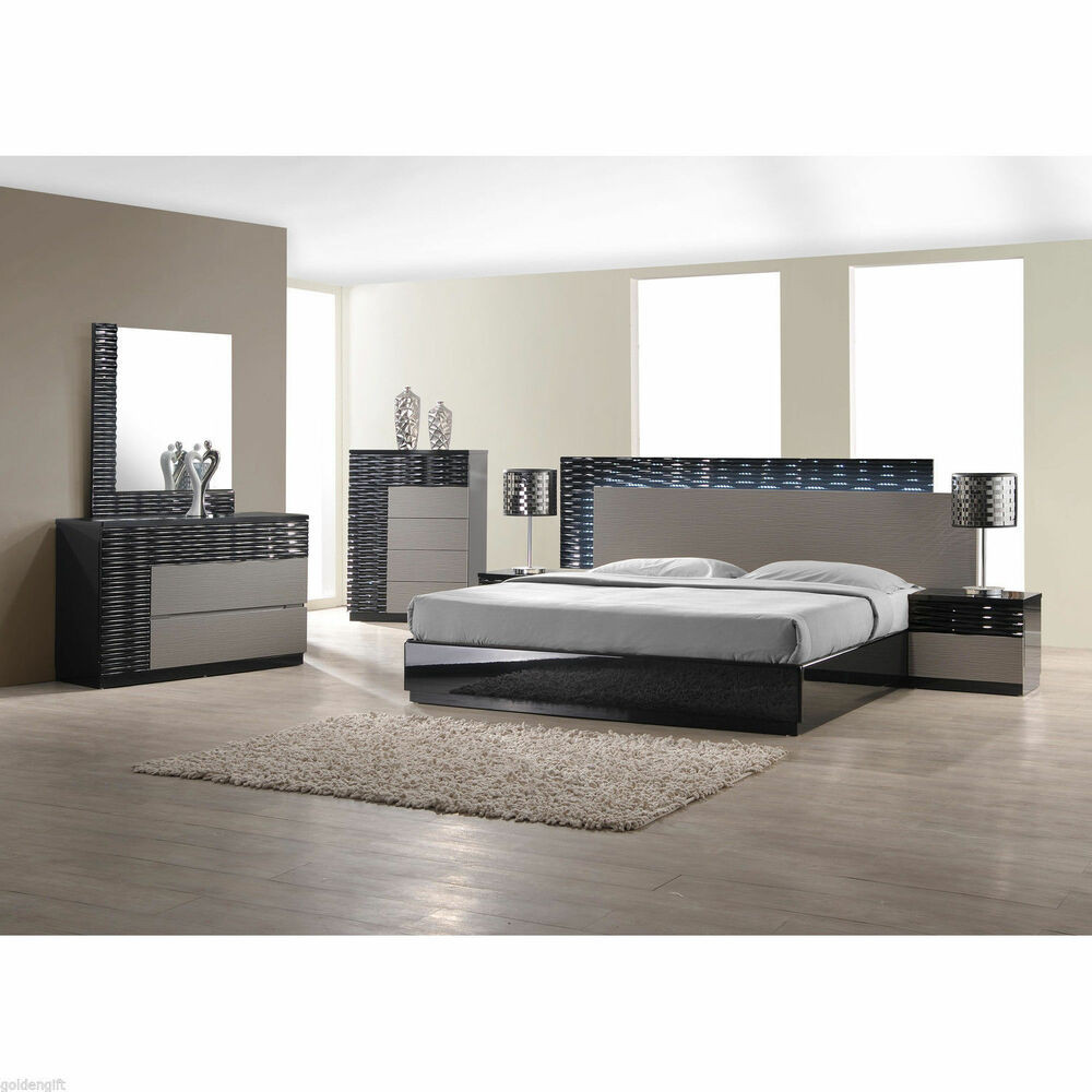 Modern Bedroom Furiture
 Modern King Size Bed Platform Frame w LED Lighting