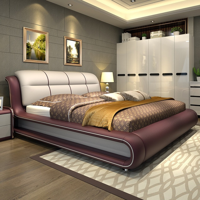 Modern Bedroom Furiture
 Modern bedroom furniture bed with genuine leather M01 in