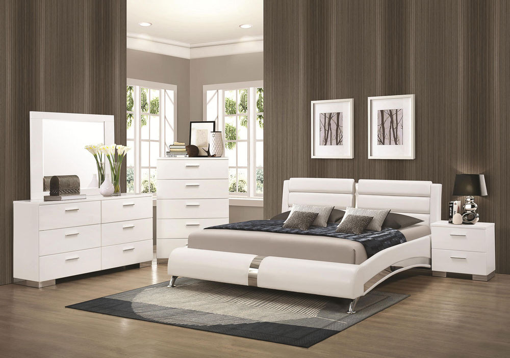 Modern Bedroom Furiture
 STANTON Ultra Modern 5pcs Glossy White King Size Platform