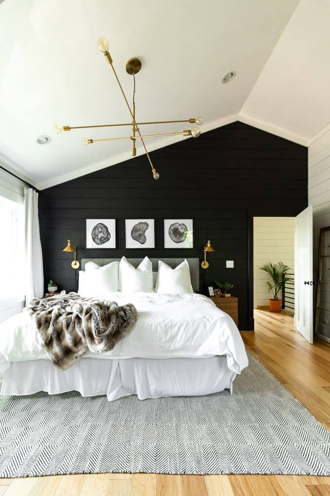 Modern Black And White Bedroom
 Black and White Modern Master Bedroom Bright Green Door
