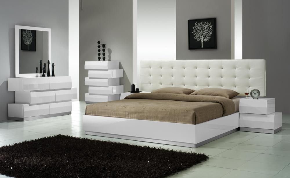 Modern Contemporary Bedroom Furniture
 ALIYA QUEEN SIZE MODERN LEATHERETTE WHITE LACQUERED