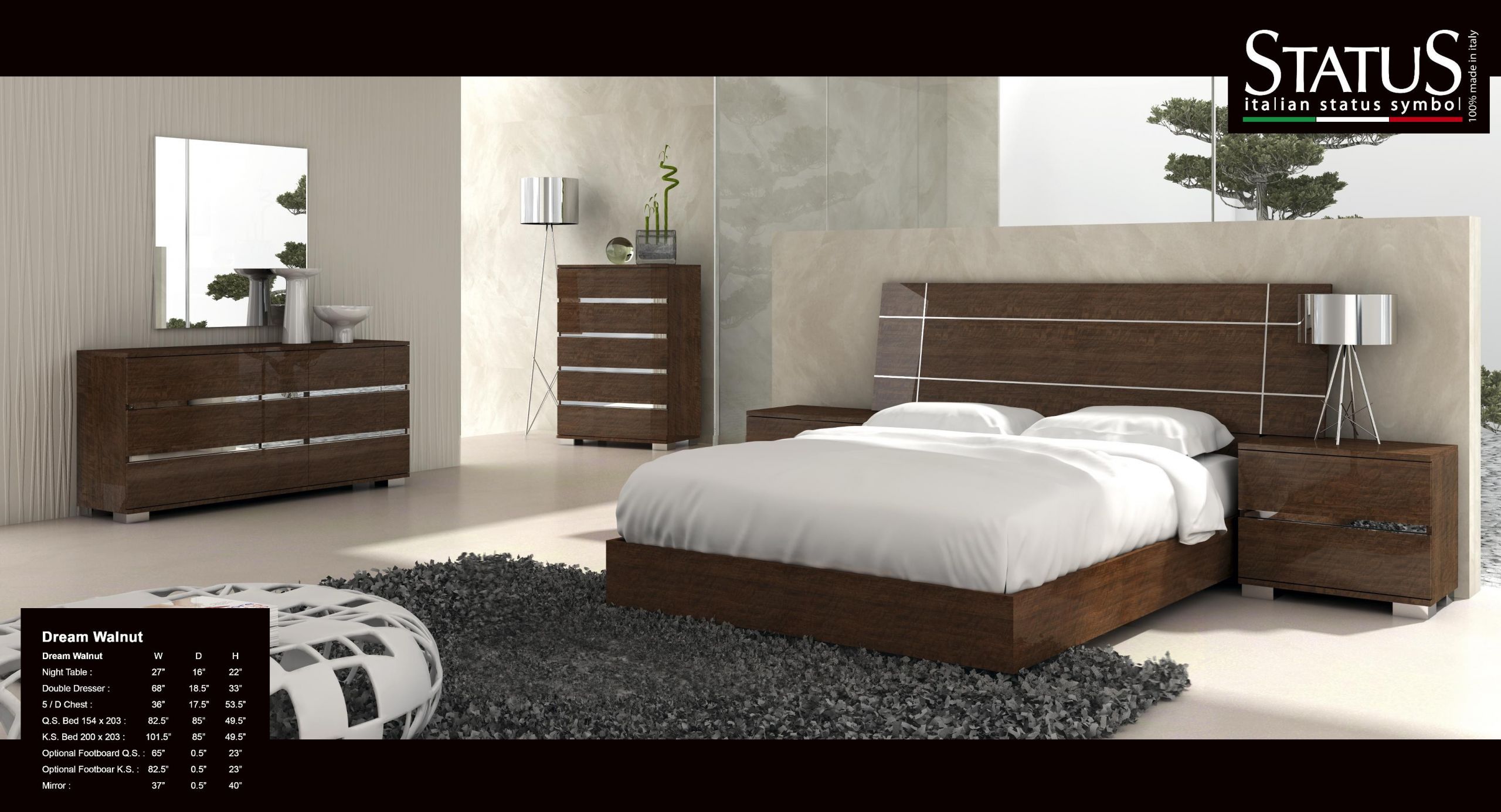 Modern Contemporary Bedroom Furniture
 Dream King Size Modern Design Bedroom Set Walnut 5 PC Bed