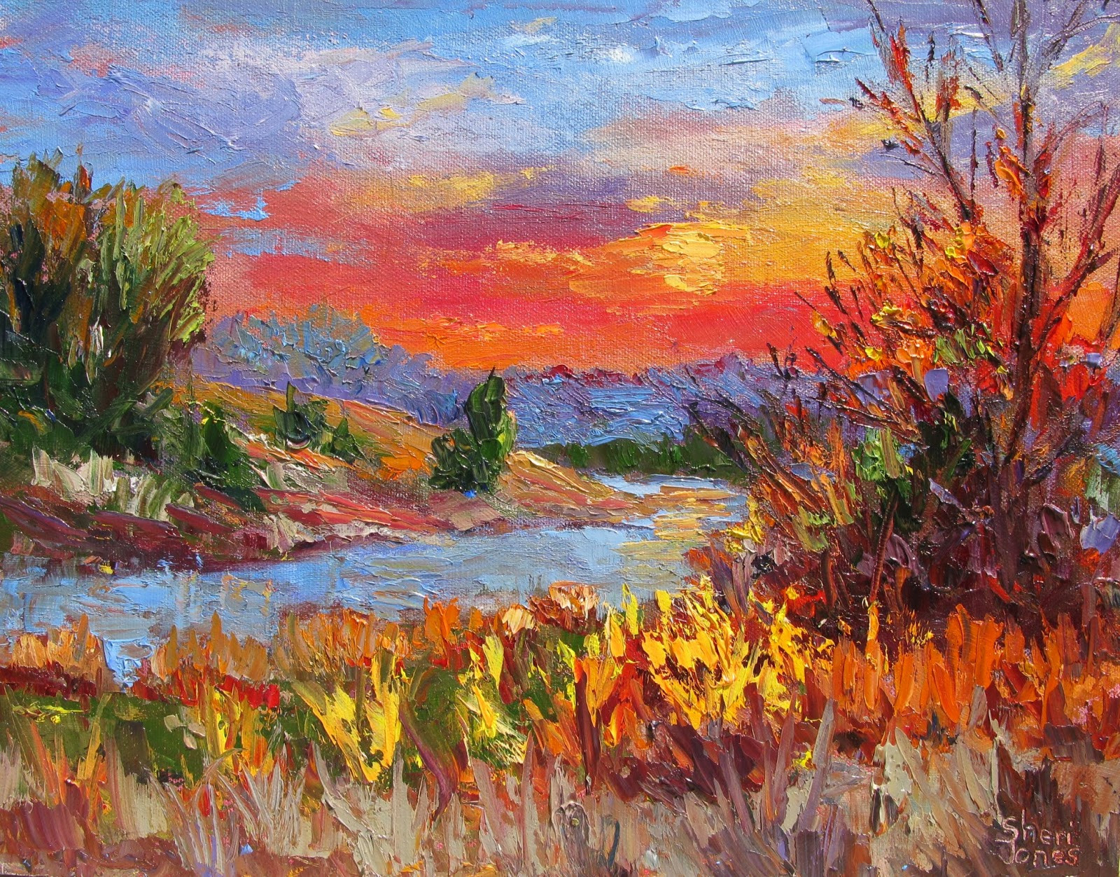 Modern Landscape Paintings
 Sheri Jones Daily Painting Journal Fiery Sun Light