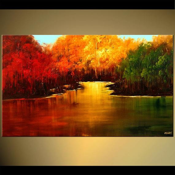 Modern Landscape Paintings
 Landscape Blooming Trees Painting Indian Summer Modern Acrylic