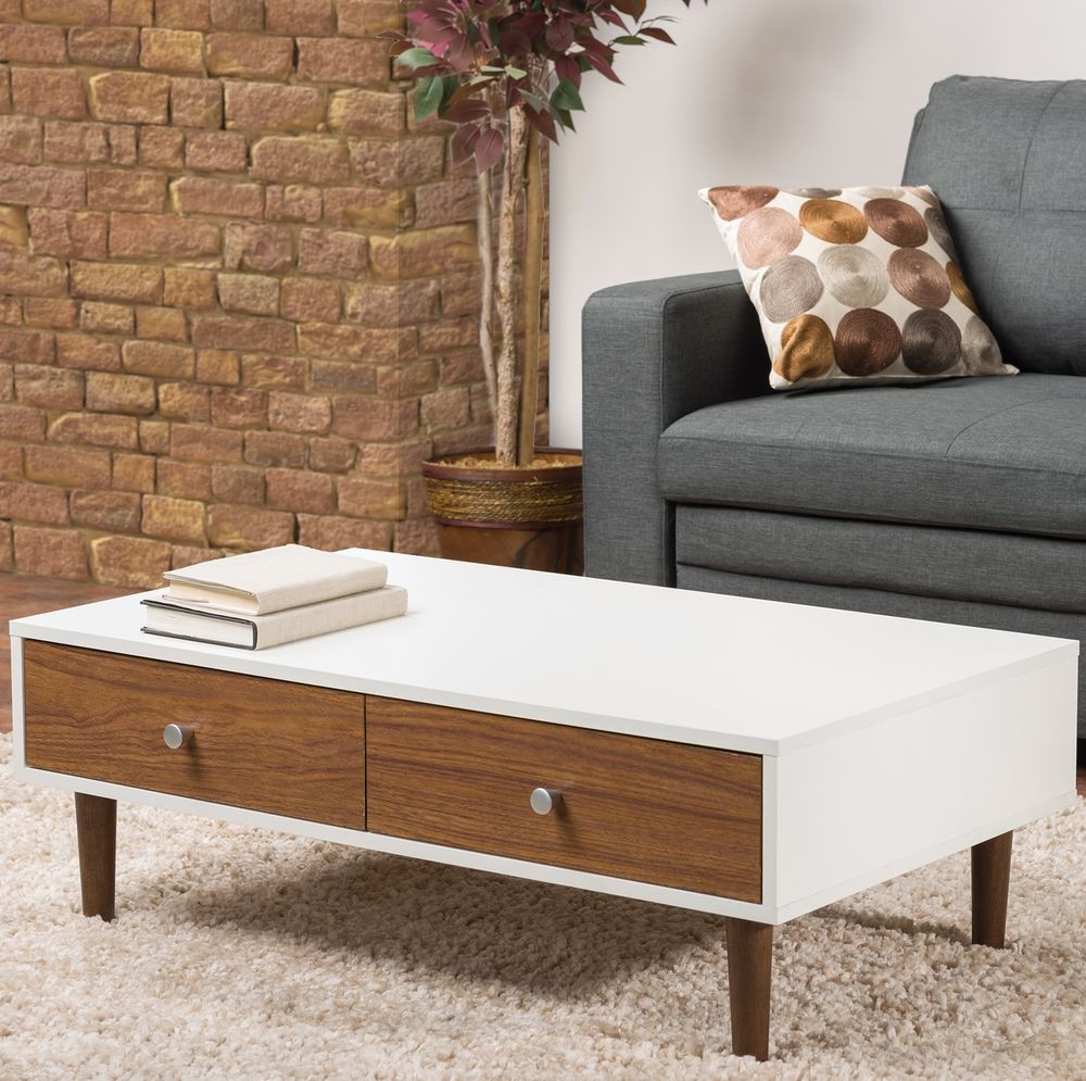 Modern Living Room Table
 White Coffee Table Storage Drawer Modern Wood Furniture