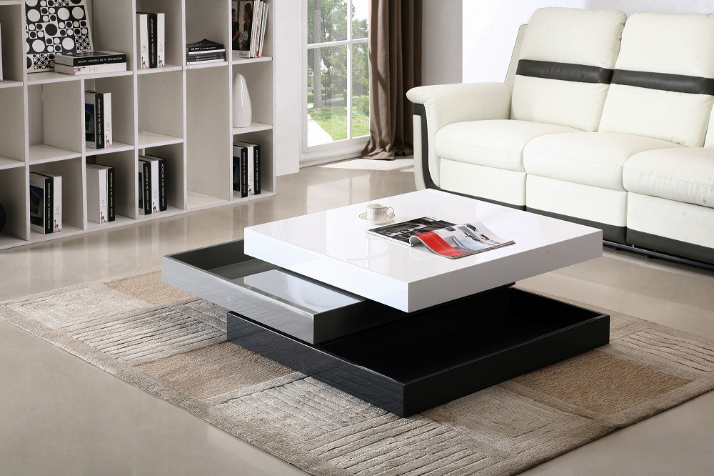 Modern Living Room Table
 Madison White Grey Black 360 Degrees Motion Storage Coffee