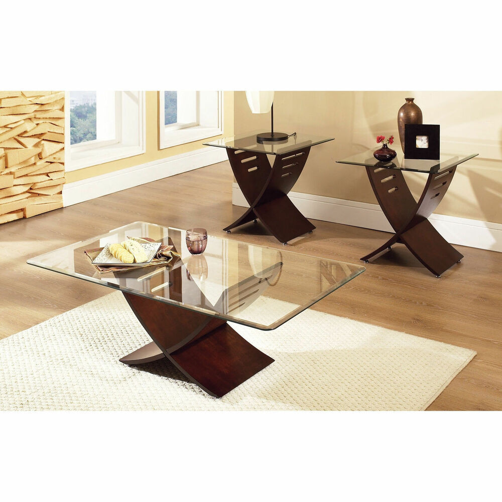 Modern Living Room Table
 Coffee Table Set Glass Wood Modern Accent Rectangular