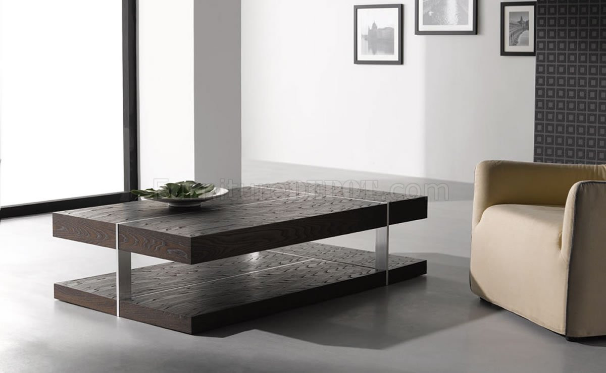 Modern Living Room Table
 Wenge Zebrano Finish Modern Coffee Table W Metal Accents