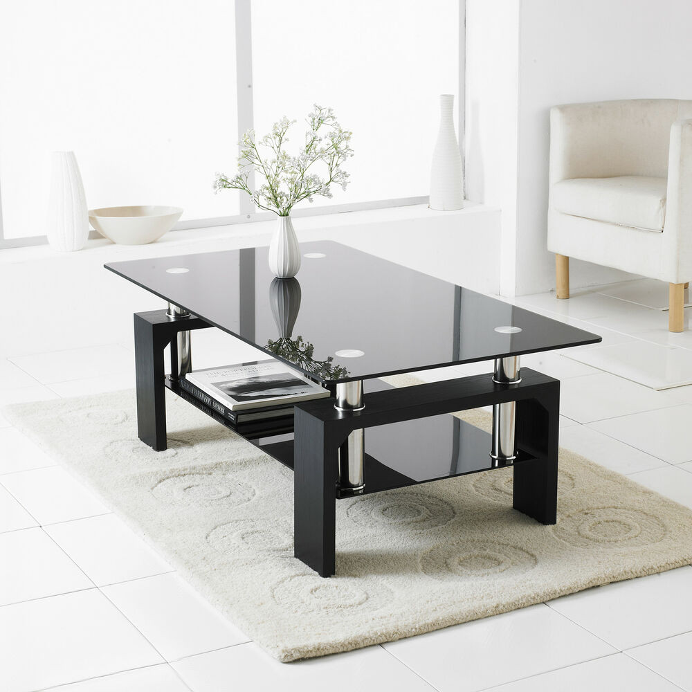 Modern Living Room Table
 Black Modern Rectangle Glass & Chrome Living Room Coffee