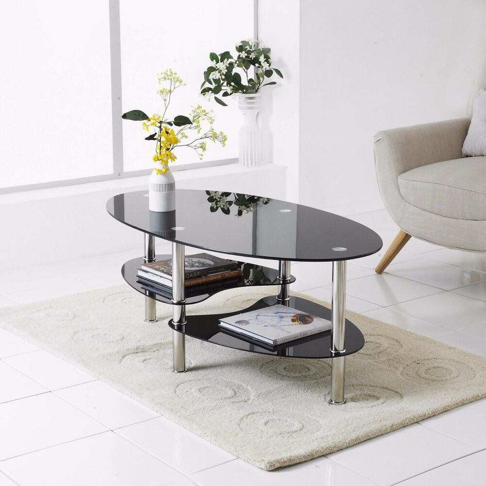Modern Living Room Table
 Modern Black Glass & Chrome Oval Living Room Coffee Table