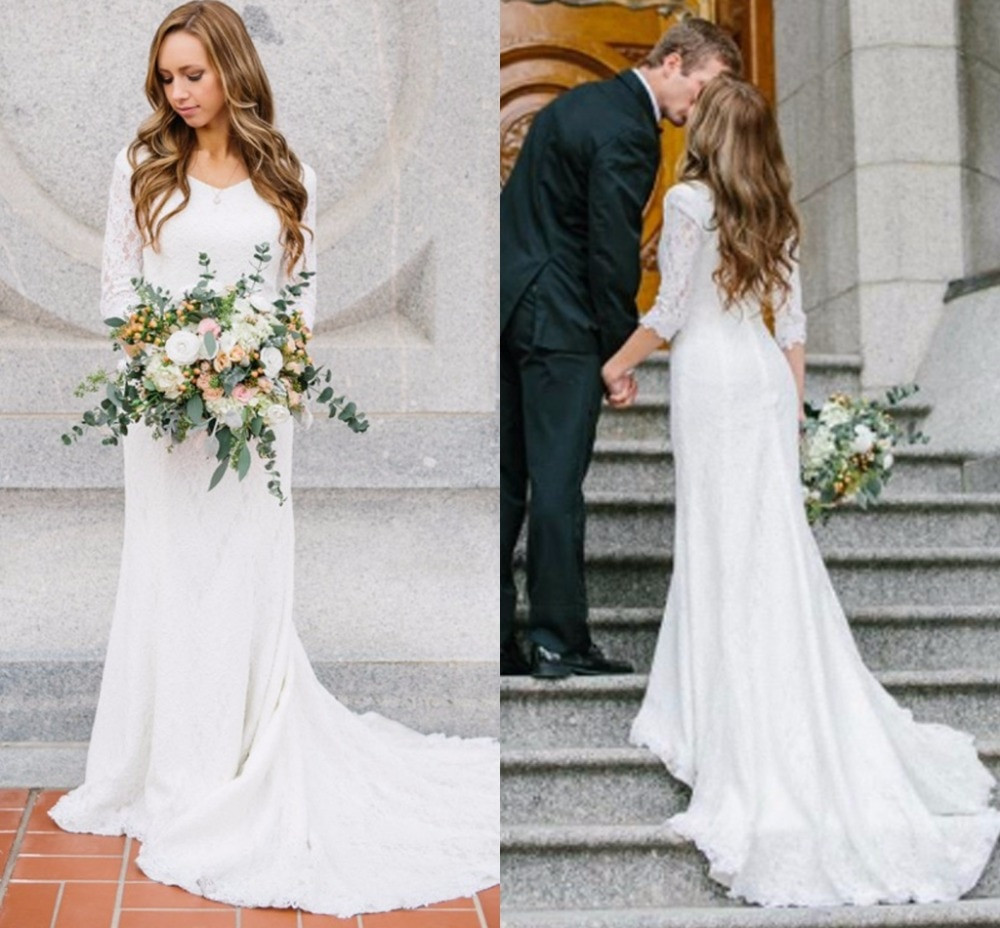 Modest Wedding Gowns With Sleeves
 Aliexpress Buy Vintage Modest Wedding Dresses With
