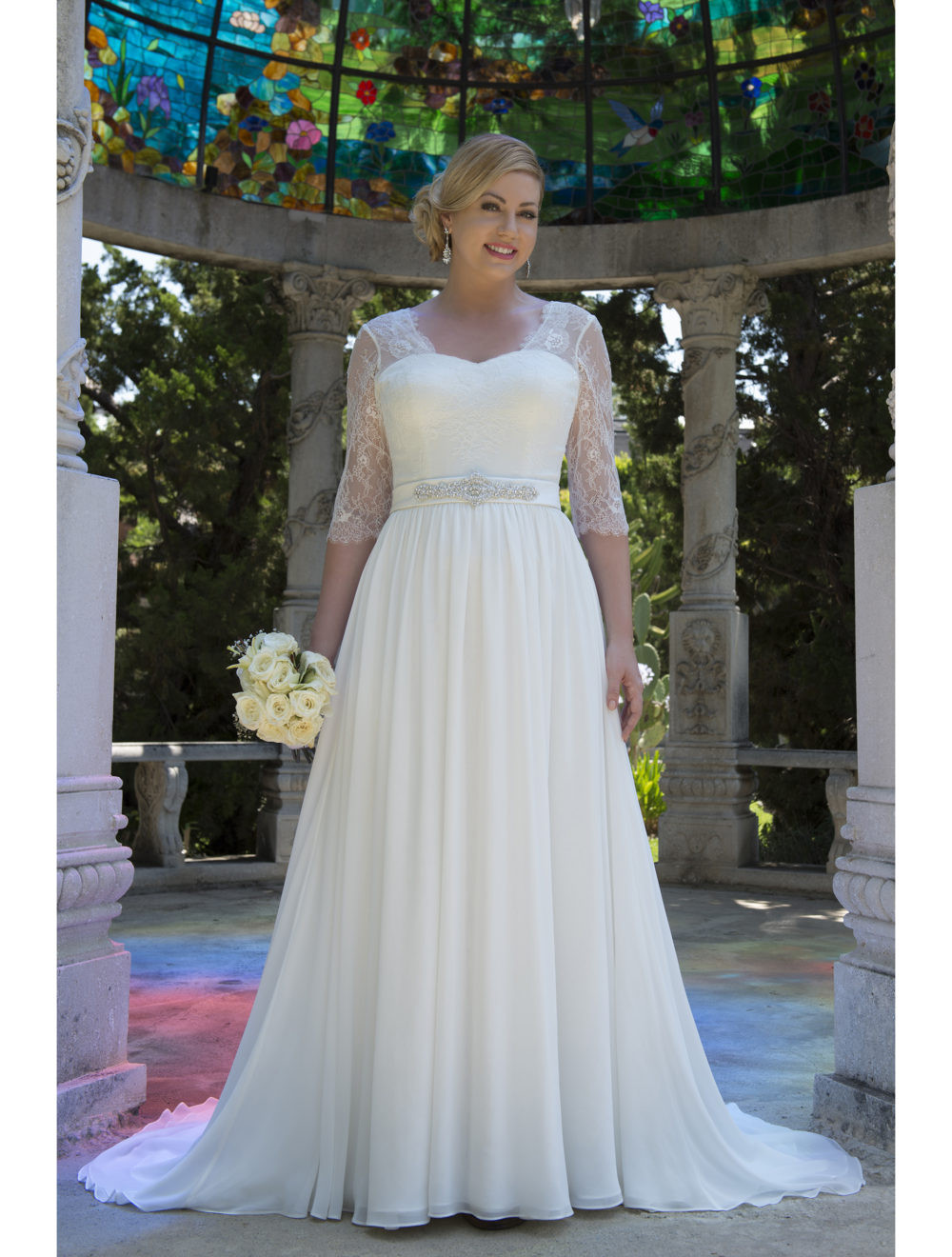 Modest Wedding Gowns With Sleeves
 Informal Lace Chiffon Modest Plus Size Wedding Dresses