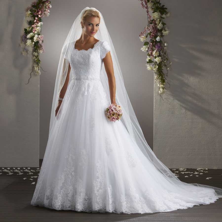 Modest Wedding Gowns With Sleeves
 Vestido de Noiva Casamento Cathedral Train Modest Bridal