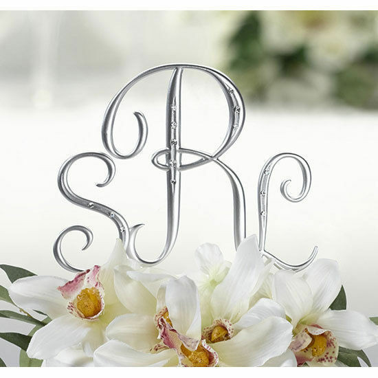 Monogram Cake Toppers For Weddings
 Silver Monogram Wedding Cake Topper Initials Set of 3 with
