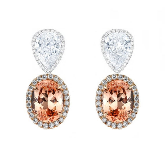Morganite Drop Earrings
 MORGANITE & DIAMOND Gold Drop Earrings by MARCELLORICCIOLONDON