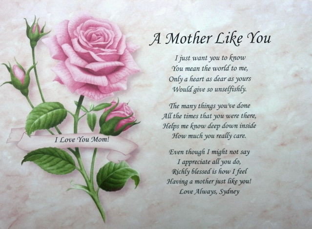 Mother'S Day Quotes
 A MOTHER LIKE YOU PERSONALIZED POEM FOR MOM BIRTHDAY