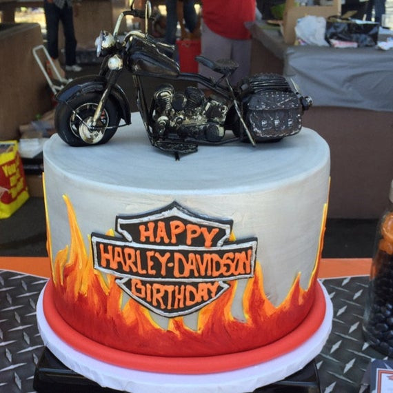 Motorcycle Birthday Cakes
 Motorcycle wedding themed birthday cake topper Harley rider
