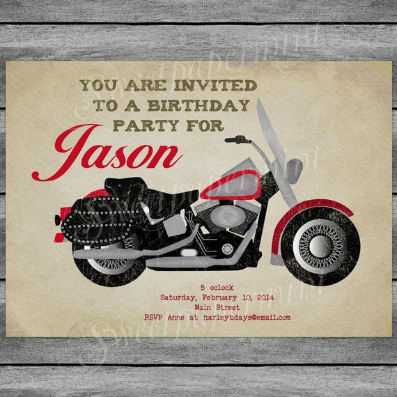 Motorcycle Birthday Cards
 Motorcycle Birthday Invitation Card Vintage Boy Printable