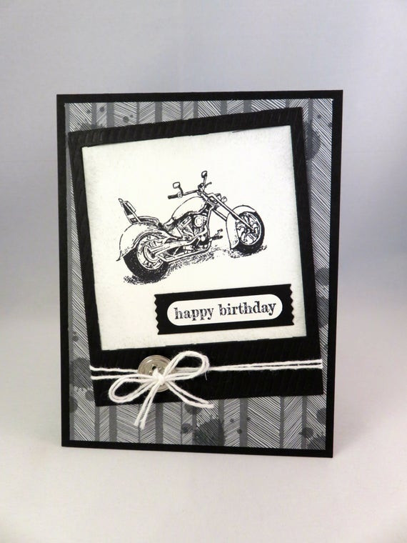 Motorcycle Birthday Cards
 MOTORCYCLE Handstamped Greeting Card for Birthday or