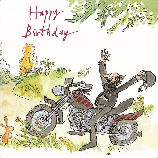 Motorcycle Birthday Cards
 Quentin Blake Motorbiker Happy Birthday Greeting Card