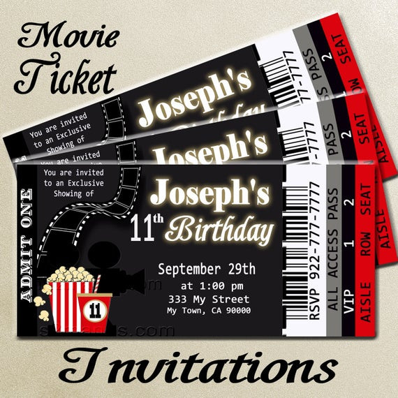 Movie Ticket Birthday Invitations
 Movie Ticket Red Carpet Party Invitation Printable Invitation