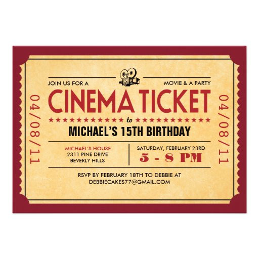 Movie Ticket Birthday Invitations
 Retro Movie Ticket Invitations 5" X 7" Invitation Card
